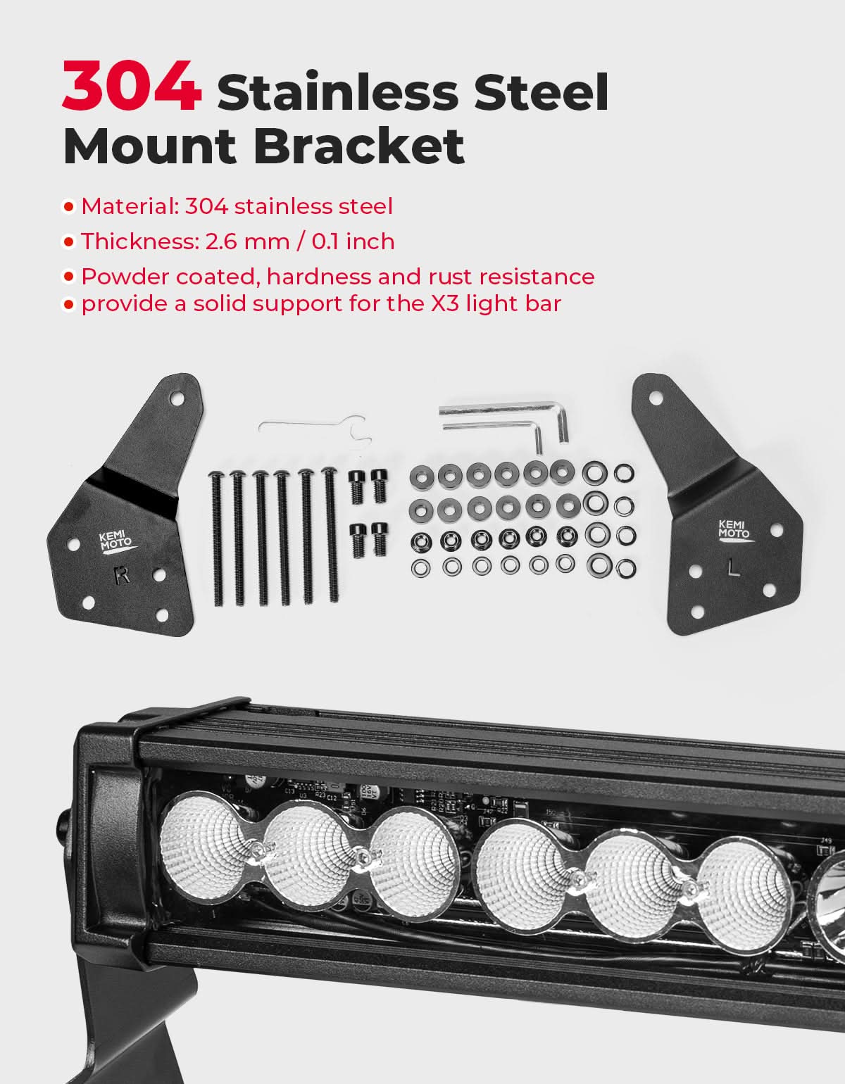 Kemimoto 50" 390W RGB LED Light Bar for Maverick X3