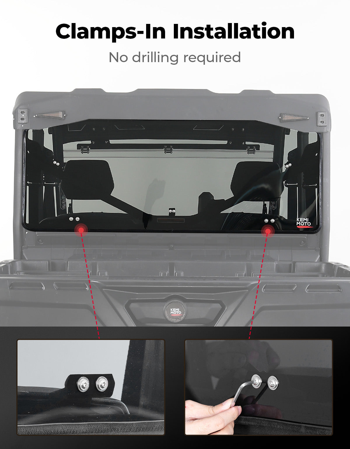 Kemimoto Rear Tinted Windshield for Can‑Am Defender
