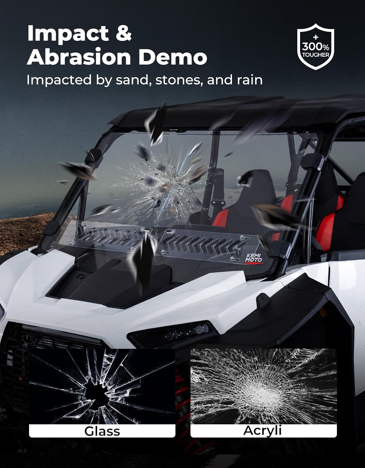 Kemimoto 2-IN-1 Vented Windshield Strip for Polaris RZR XP 1000