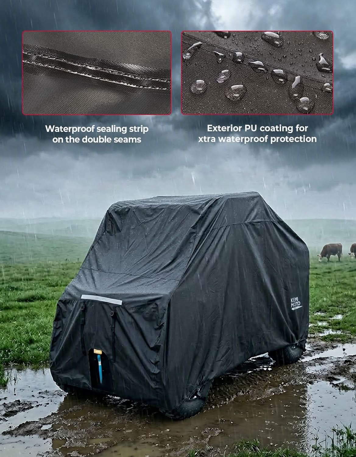 UTV 4-Seater Trailerable Cover for Can-Am Defender Maverick R Polaris RZR Ranger, 148" x 69" x 71"
