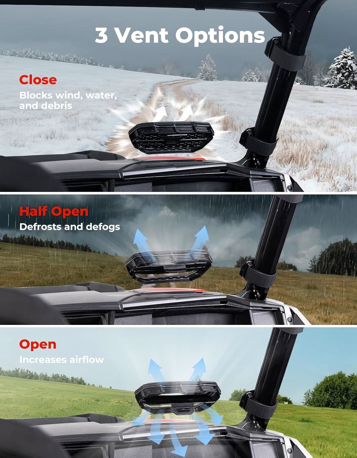 Kemimoto Vented Front Windshield for Polaris General 1000