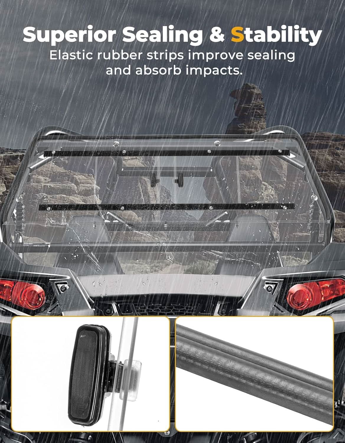 Kemimoto Full Rear Windshield with Sliding Window for Polaris RZR