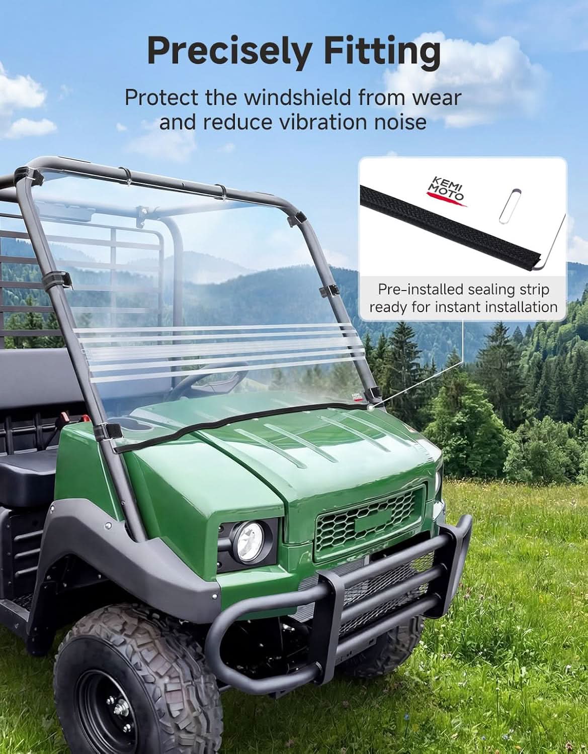 Kemimoto 2-IN-1 Flip-Up Windshield for Kawasaki Mule