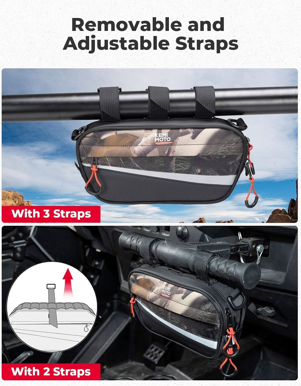 Kemimoto UTV Roll Cage Storage Bag 11" X 5" Camo