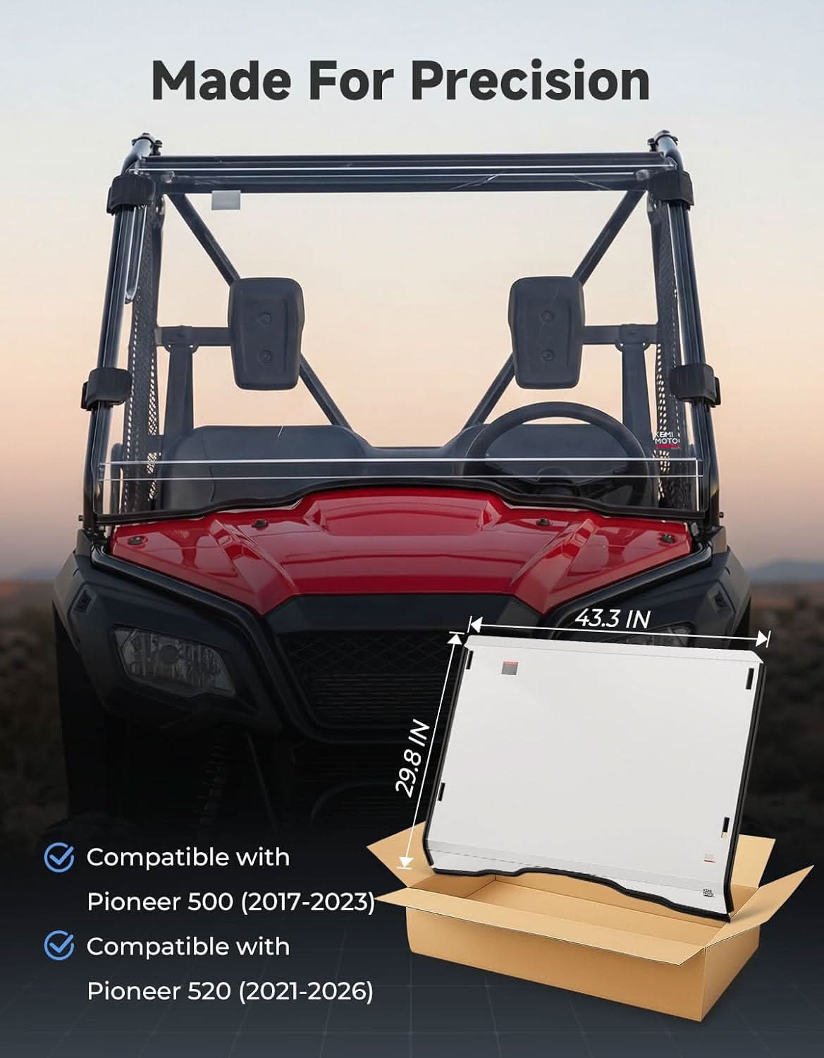 UTV Quick Install Front Windshield For Pioneer 520/500