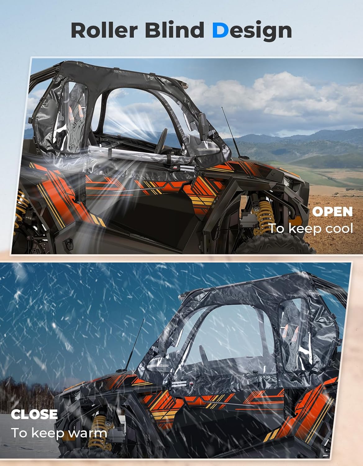 Soft Cab Enclosure Upper Windows for 2014-2023 Polaris RZR XP 1000/Turbo