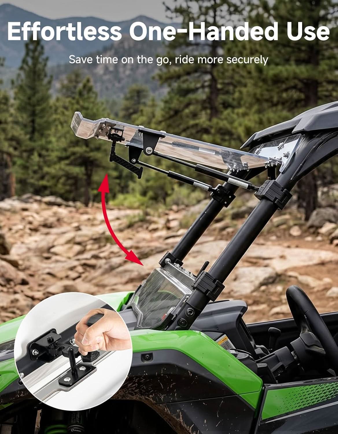 Kemimoto 3-in-1 Adjustable Flip Windshield for Kawasaki Teryx KRX