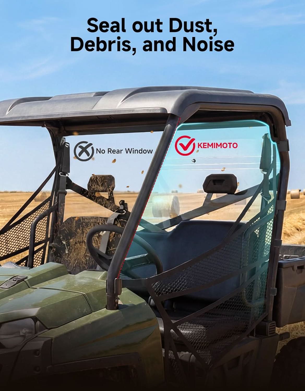 Kemimoto Hard-Coated Rear Windshield for Polaris Ranger 570/800 Full Size