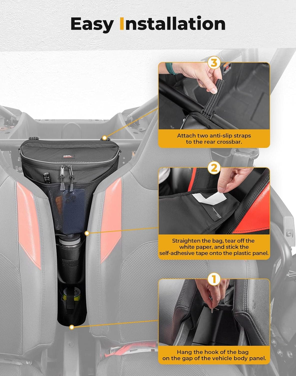 Kemimoto Storage Bag with Cup Holder for Polaris RZR XP