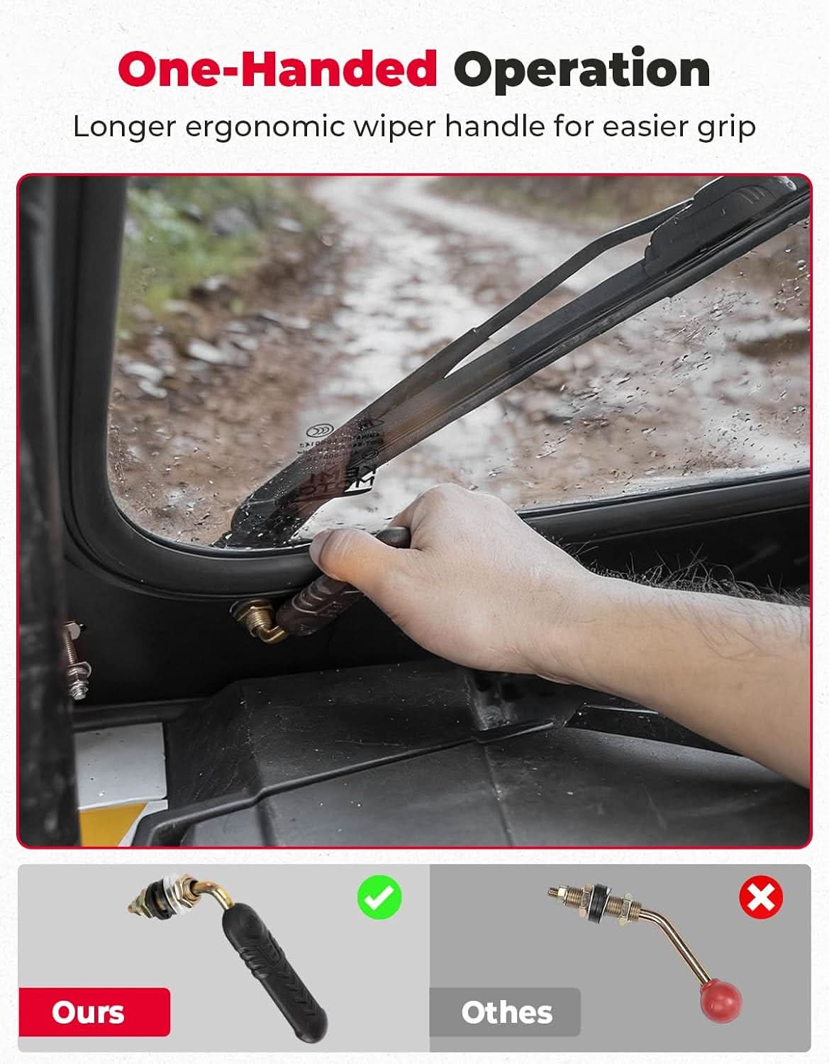 Kemimoto Front Windshield with Dual Manual Wipers for Polaris RZR