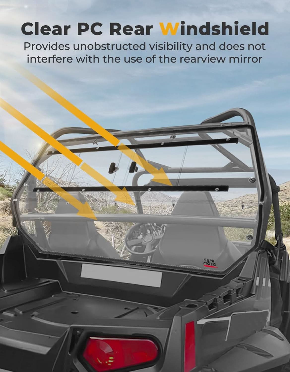 Kemimoto Full Rear Windshield with Sliding Window for Polaris RZR