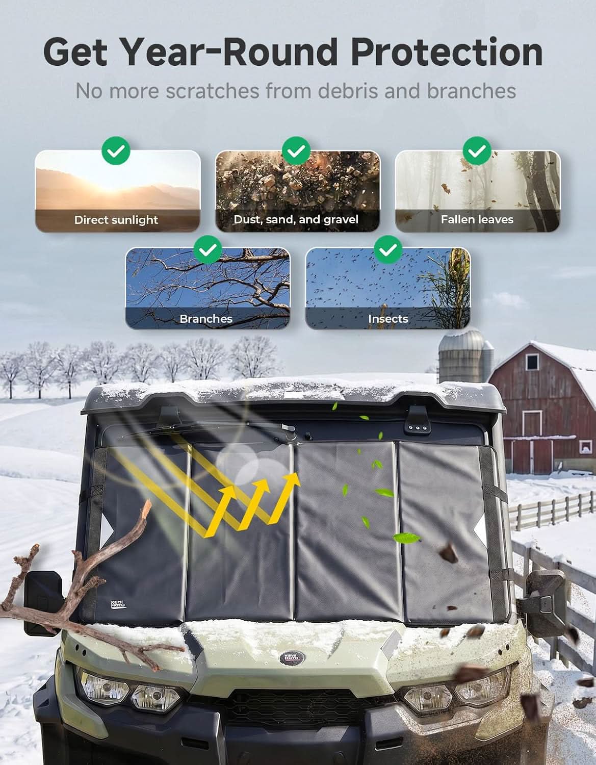 Kemimoto Glass Windshield Cover for Polaris Ranger & Can‑Am Defender