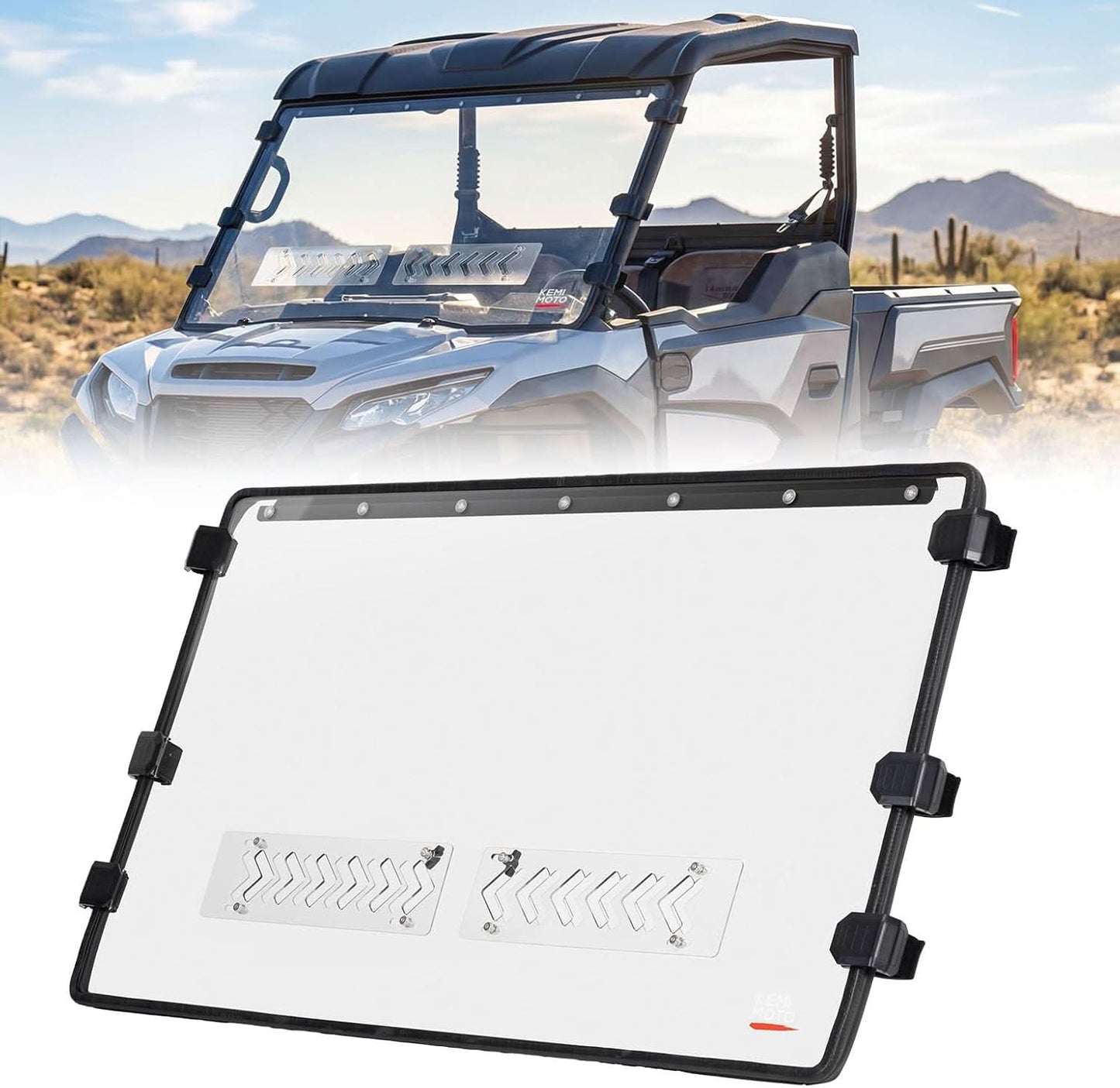 Kemimoto UTV Scratch-Resistant Polycarbonate Front Windshield for Kawasaki Ridge