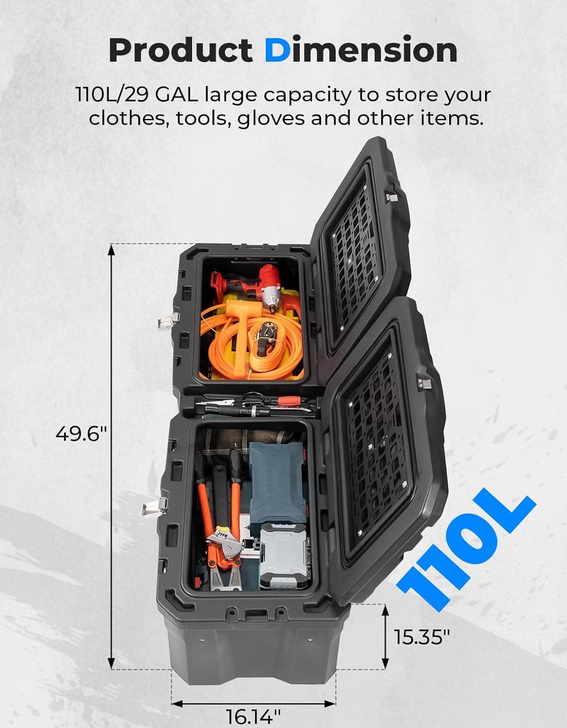 Kemimoto 29GAL UTV Bed Box for Polaris Ranger