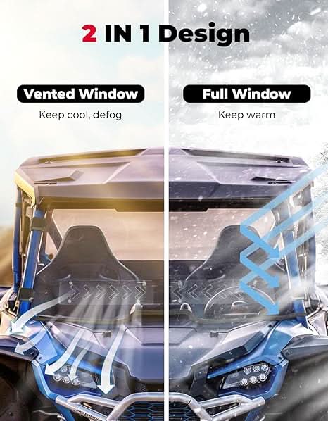 Kemimoto 2-IN-1 UTV Front Windshield with Vents for Talon 1000X/1000R