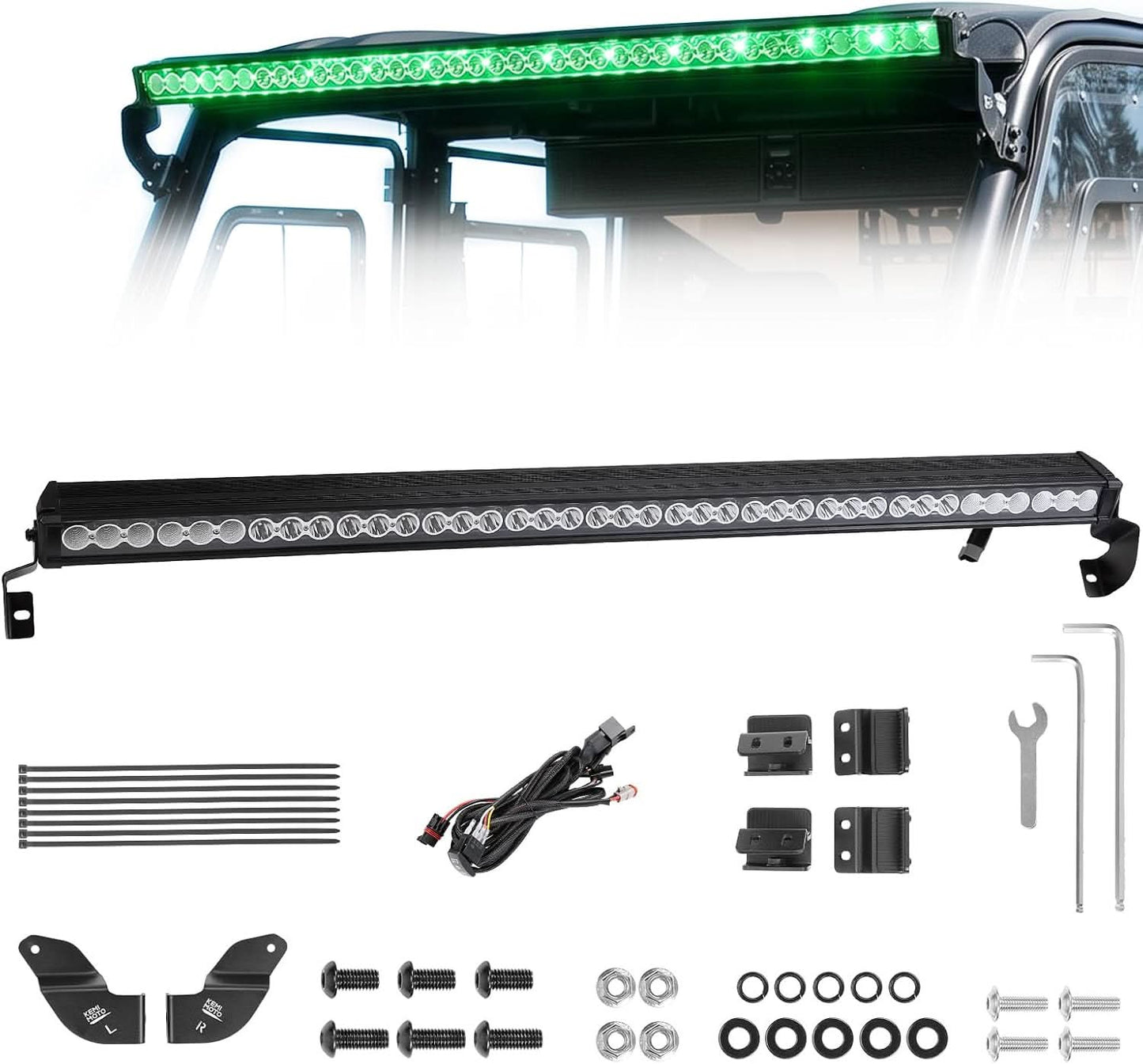 Kemimoto 50" Multi-Color Curved LED Light Bar for Polaris Ranger