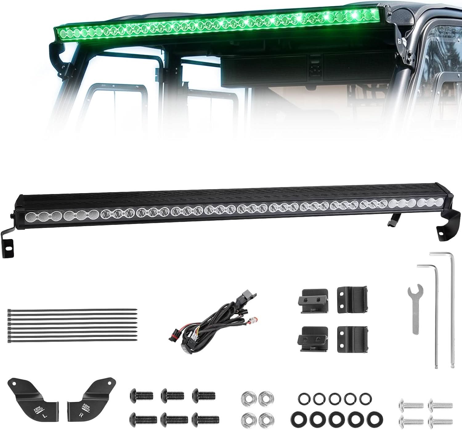 Kemimoto 50" Multi-Color Curved LED Light Bar for Polaris Ranger