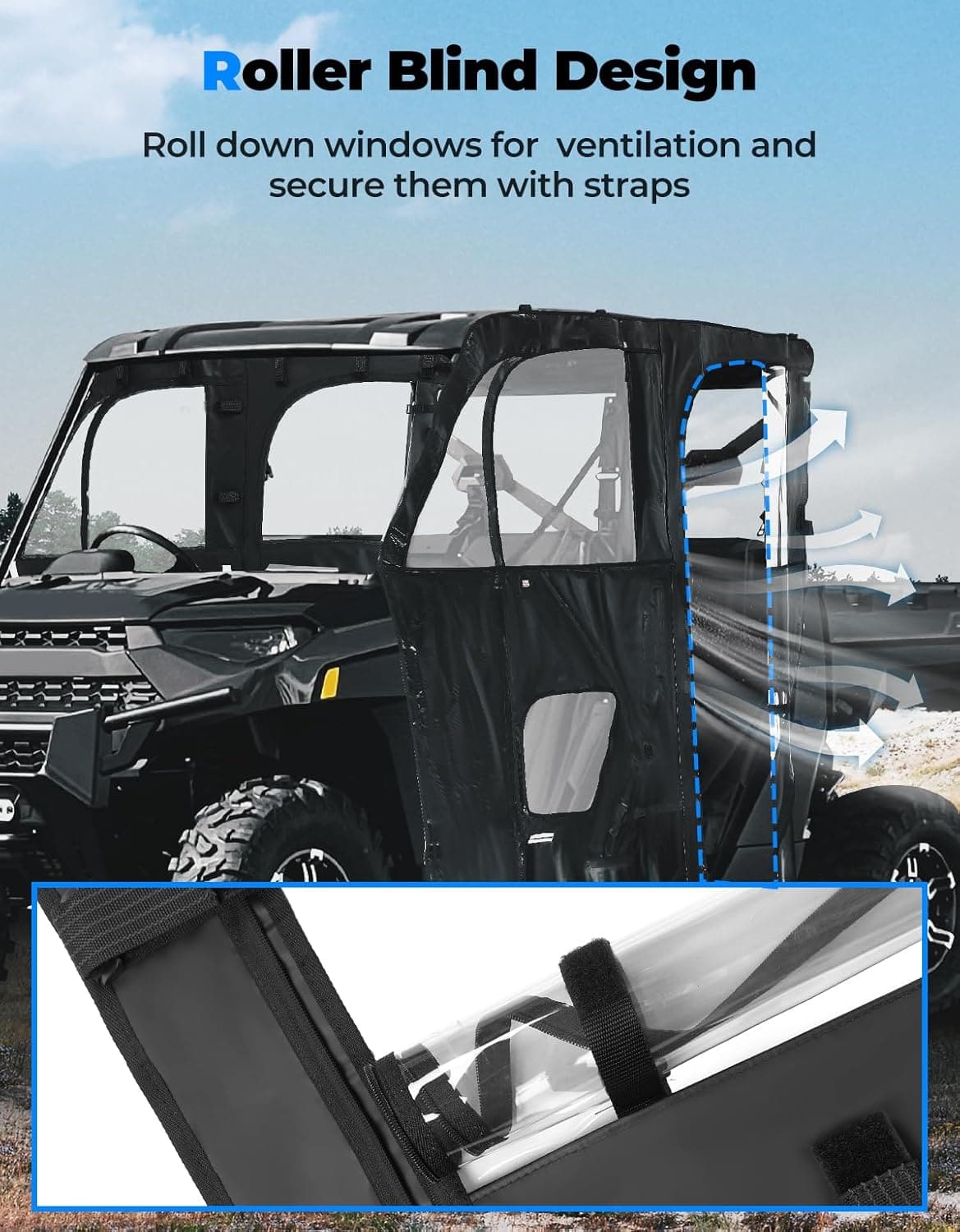 Kemimoto UTV Cab Enclosure for Polaris Ranger XP 1000 Crew