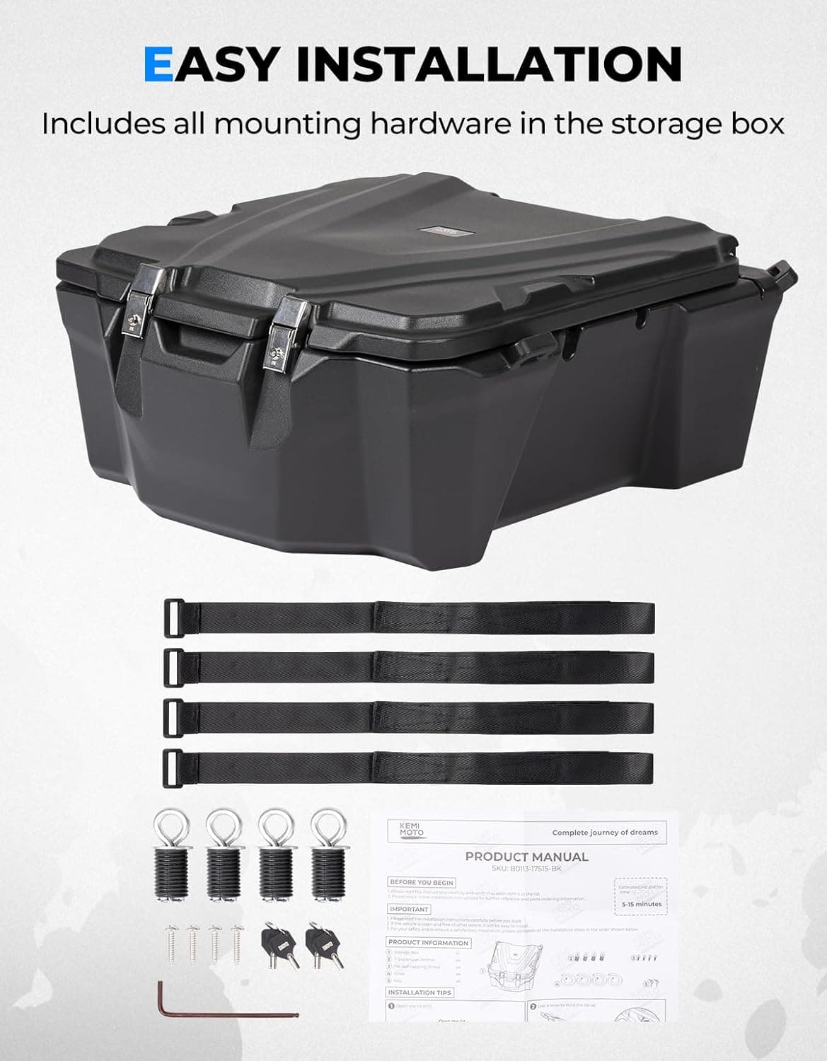 Kemimoto 100L UTV Cargo Box for Polaris RZR XP1000/4