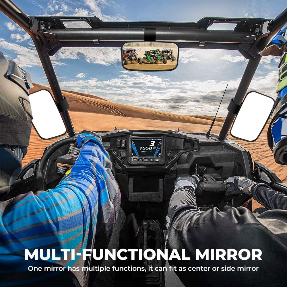 Kemimoto Side View Mirrors Shatterproof Convex Glass 1.5‑2" Roll Cage