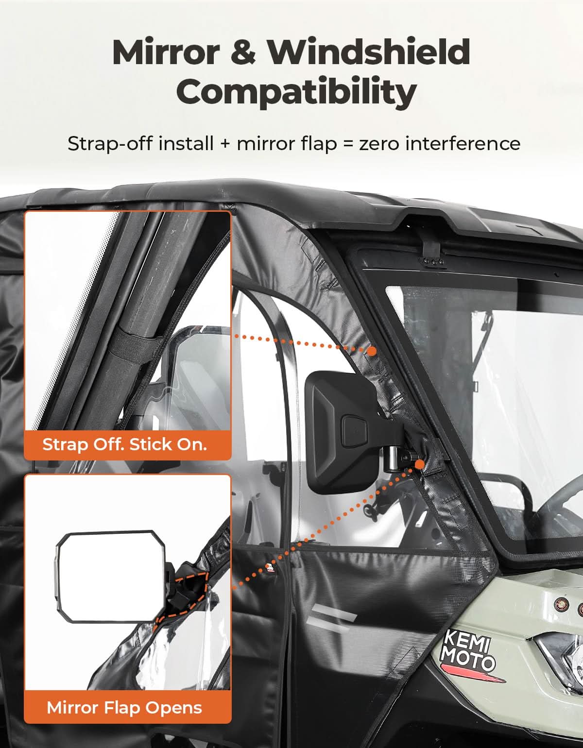 Kemimoto Full Soft Doors for Can‑Am Defender With Mirror Slots