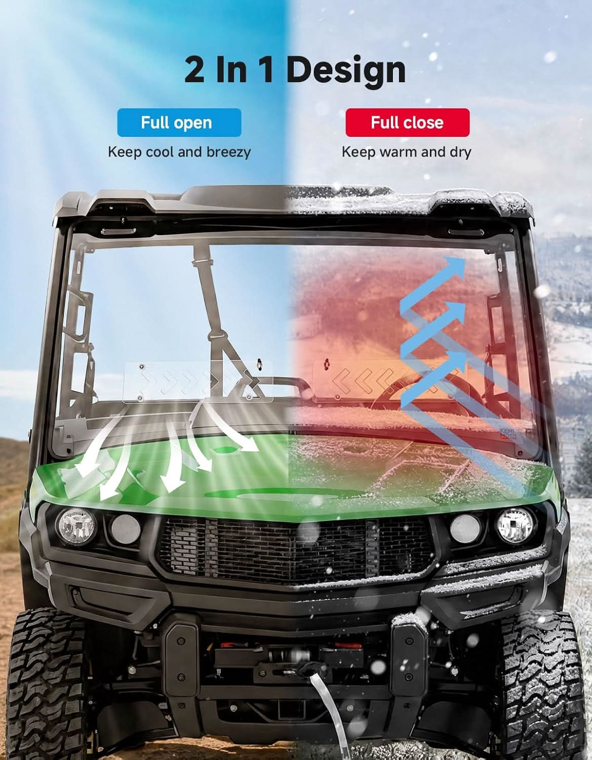 Kemimoto Front Vented Windshield, Hard-Coated for John Deere Gator XUV