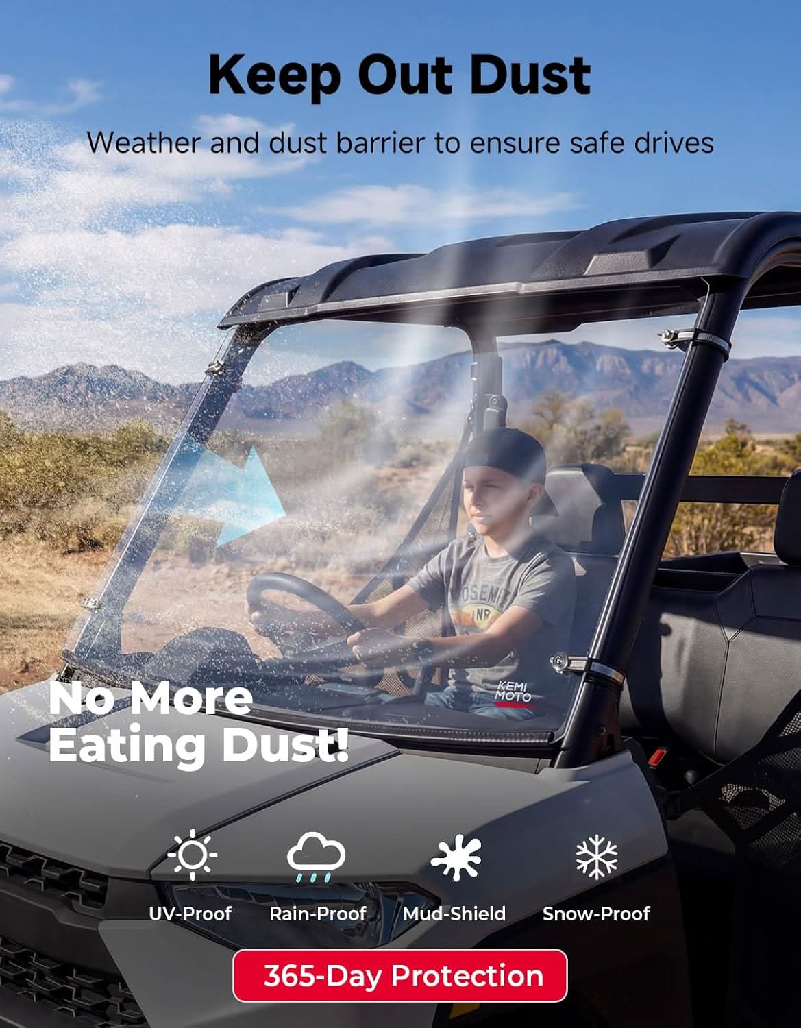 Kemimoto Front Windshield for Polaris Ranger 150 2018+ Scratch-Resistant
