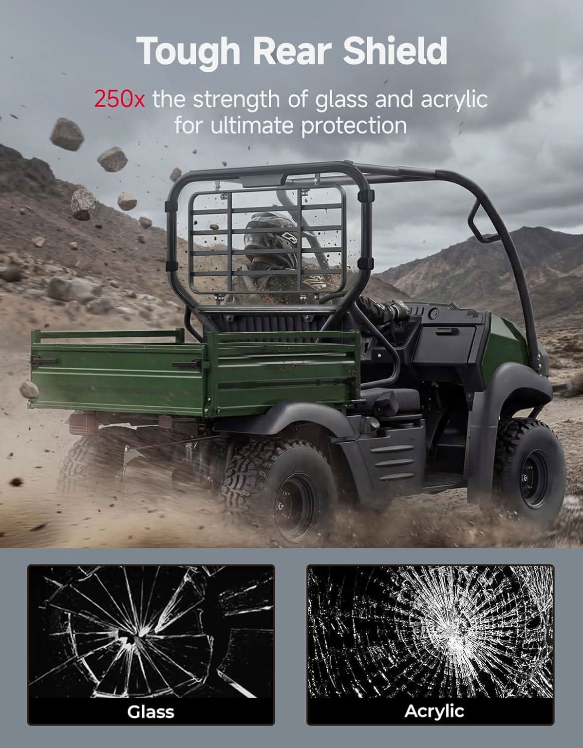 Kemimoto UTV Rear Windshield for Kawasaki Mule SX