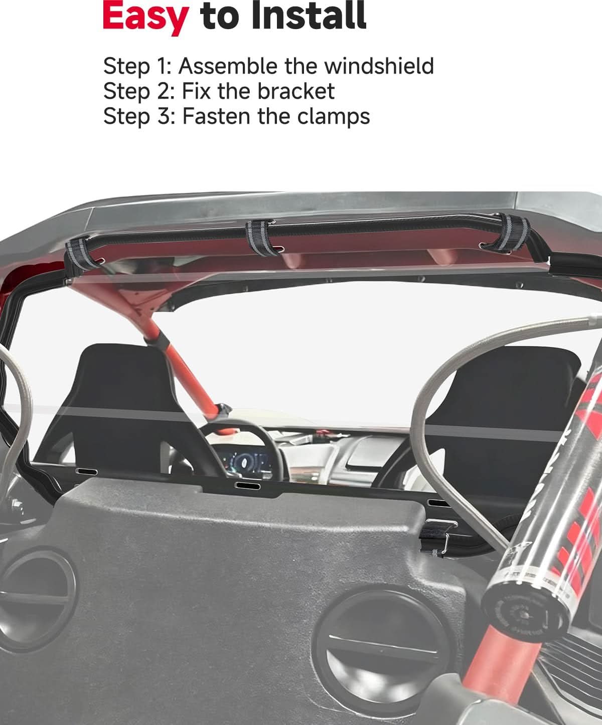 Kemimoto UTV Rear Windshield Ultra-Clear Shatter-Resistant for Segway Villain 2024+