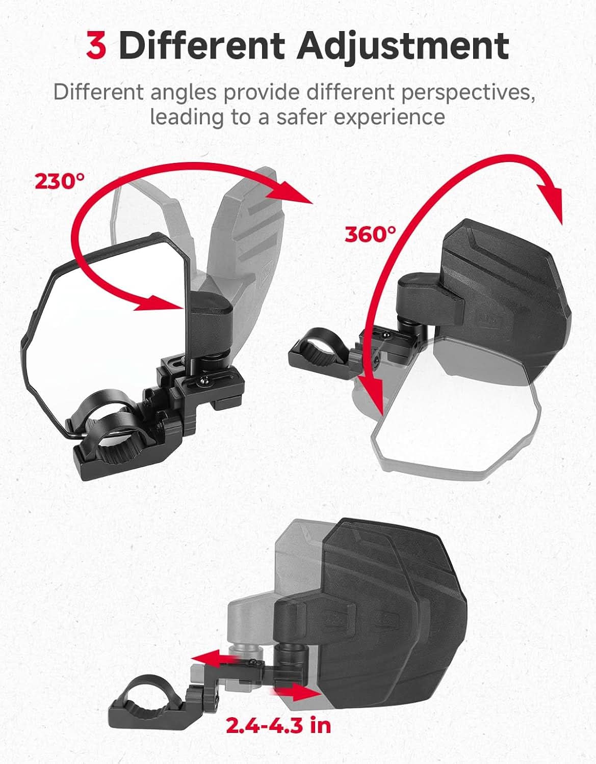 Kemimoto 3-in-1 Large Side Mirrors for 1.65-2" Roll Bar