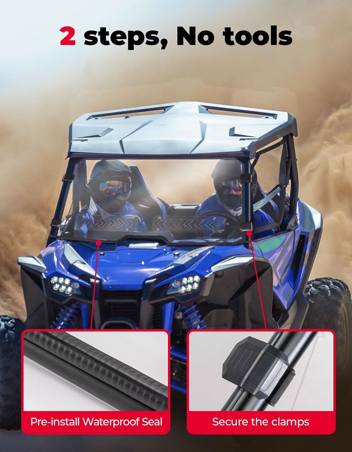 Kemimoto 2-IN-1 UTV Front Windshield with Vents for Talon 1000X/1000R
