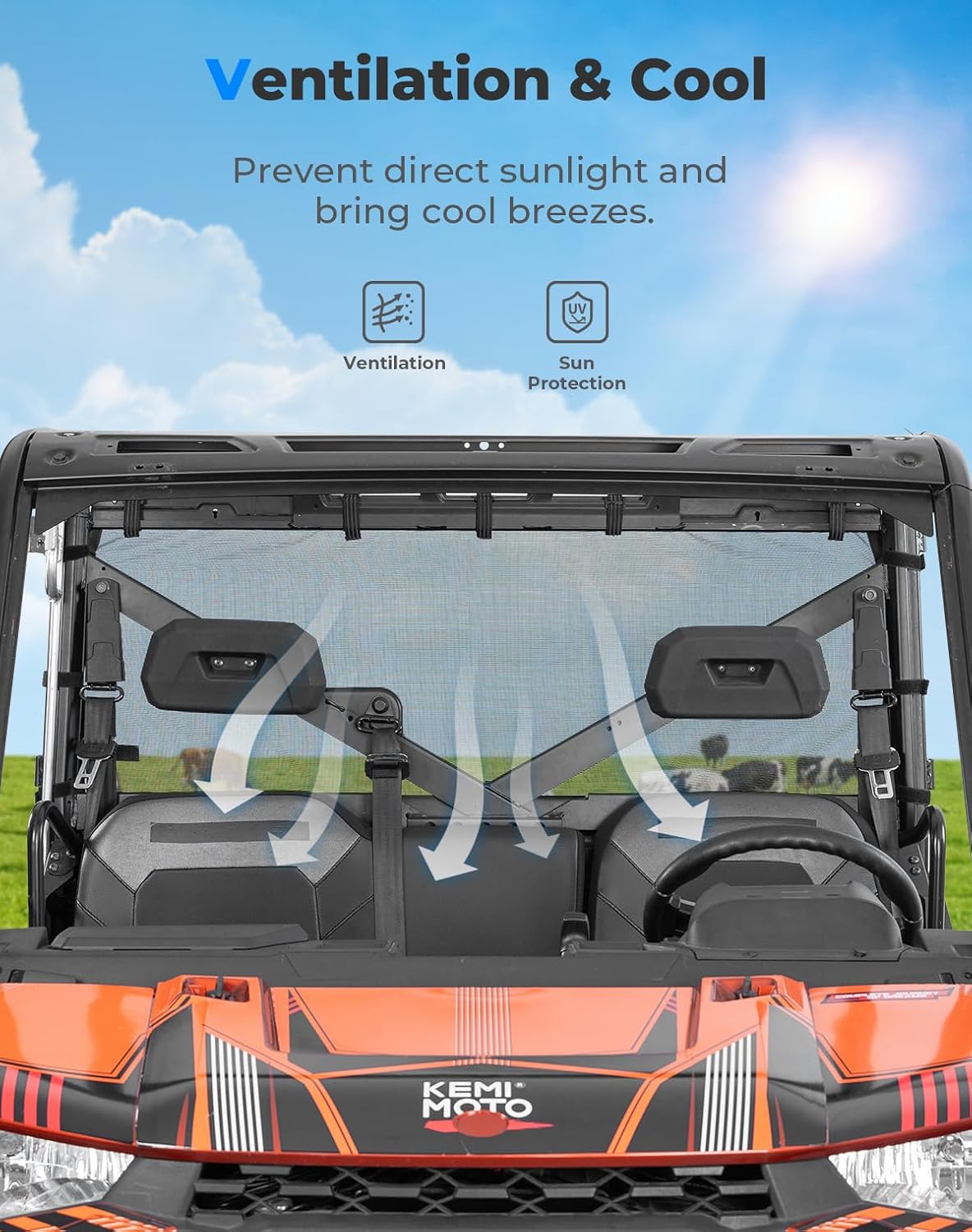 Kemimoto UTV Sunshade Window Net for Polaris Ranger 1000 XP/CREW