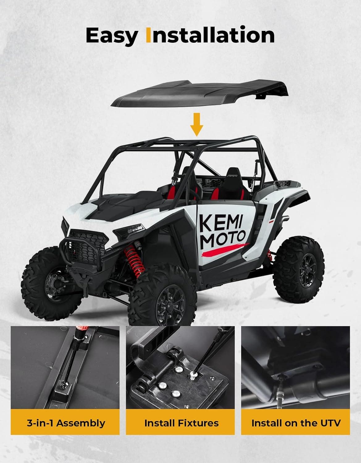 Kemimoto 3-In-1 UTV Roof for Polaris RZR XP 1000 2024‑2025