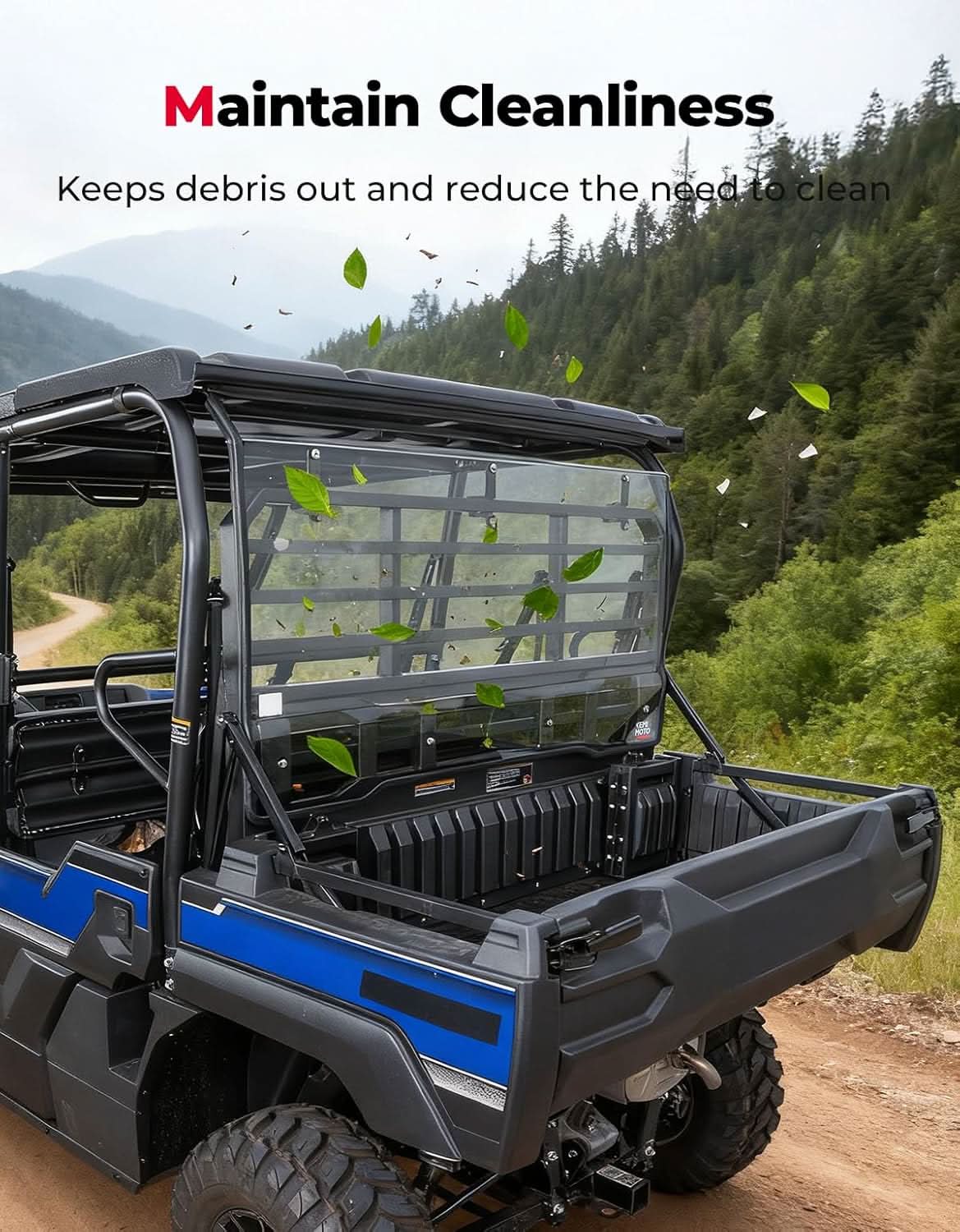 Kemimoto Rear Windshield Hard-Coated Polycarbonate for Kawasaki Mule Pro