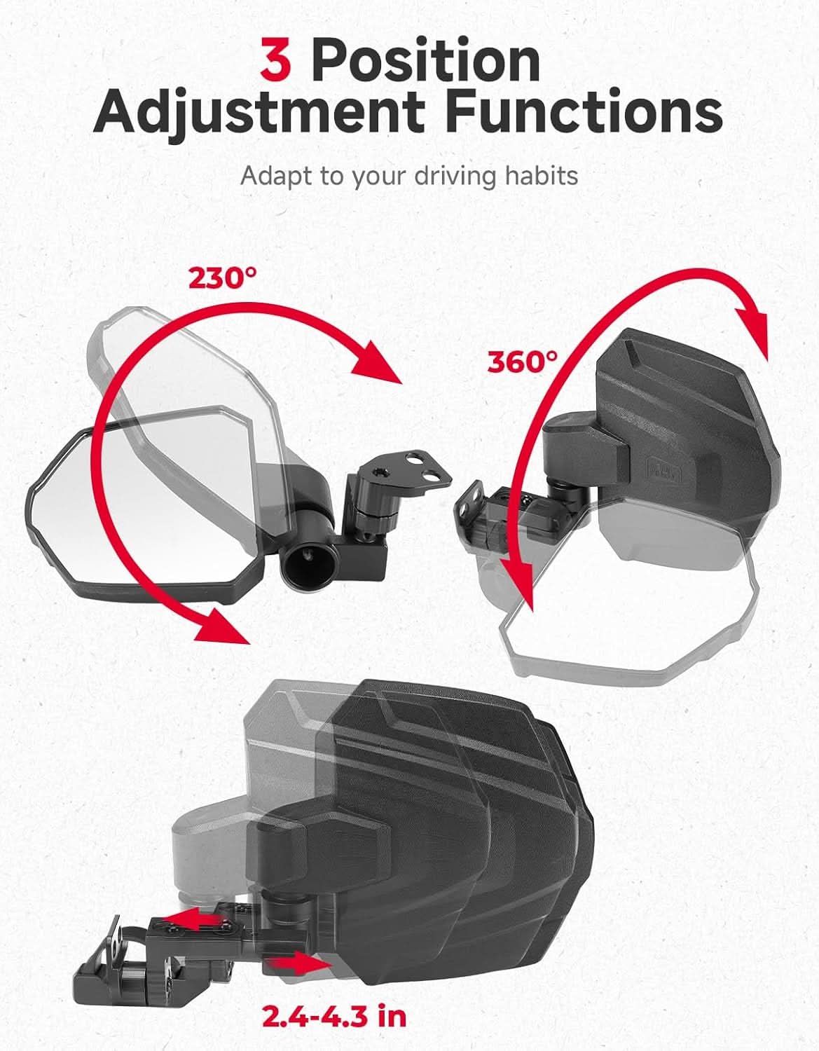 Kemimoto Larger View Side Mirrors for Polaris, CFMOTO, Hisun