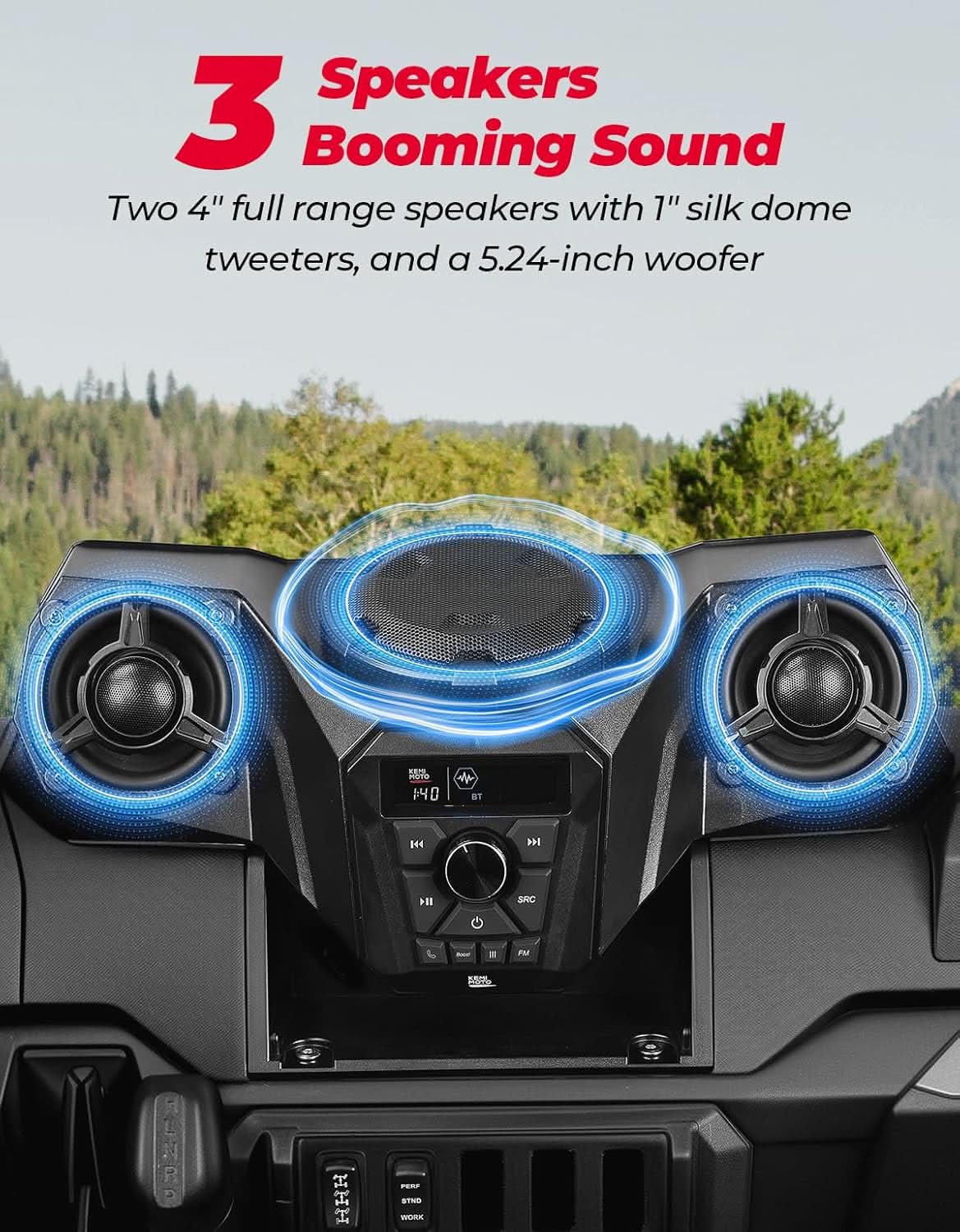 Kemimoto UTV Audio Kit 3-Speaker With 5.25" Woofer