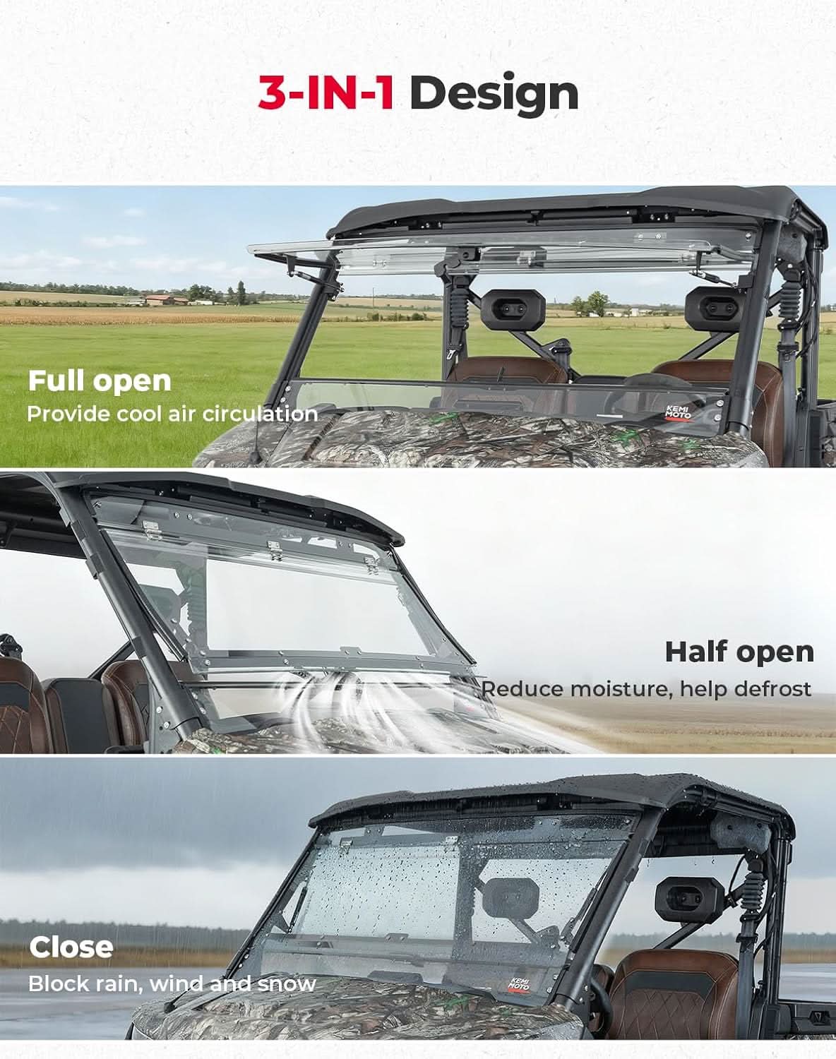 Kemimoto 3-IN-1 Flip Windshield for CFMOTO UFORCE U10