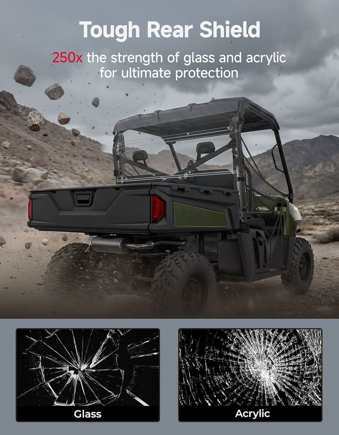 Kemimoto Hard-Coated Rear Windshield for Polaris Ranger 570/800 Full Size