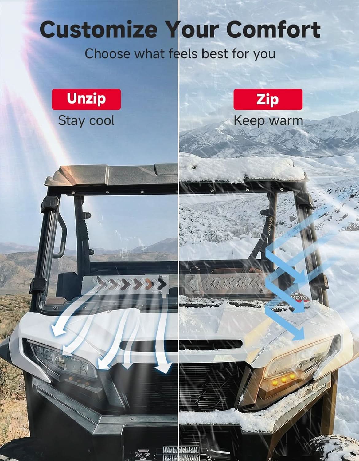 Kemimoto UTV Scratch-Resistant Polycarbonate Front Windshield for Kawasaki Ridge