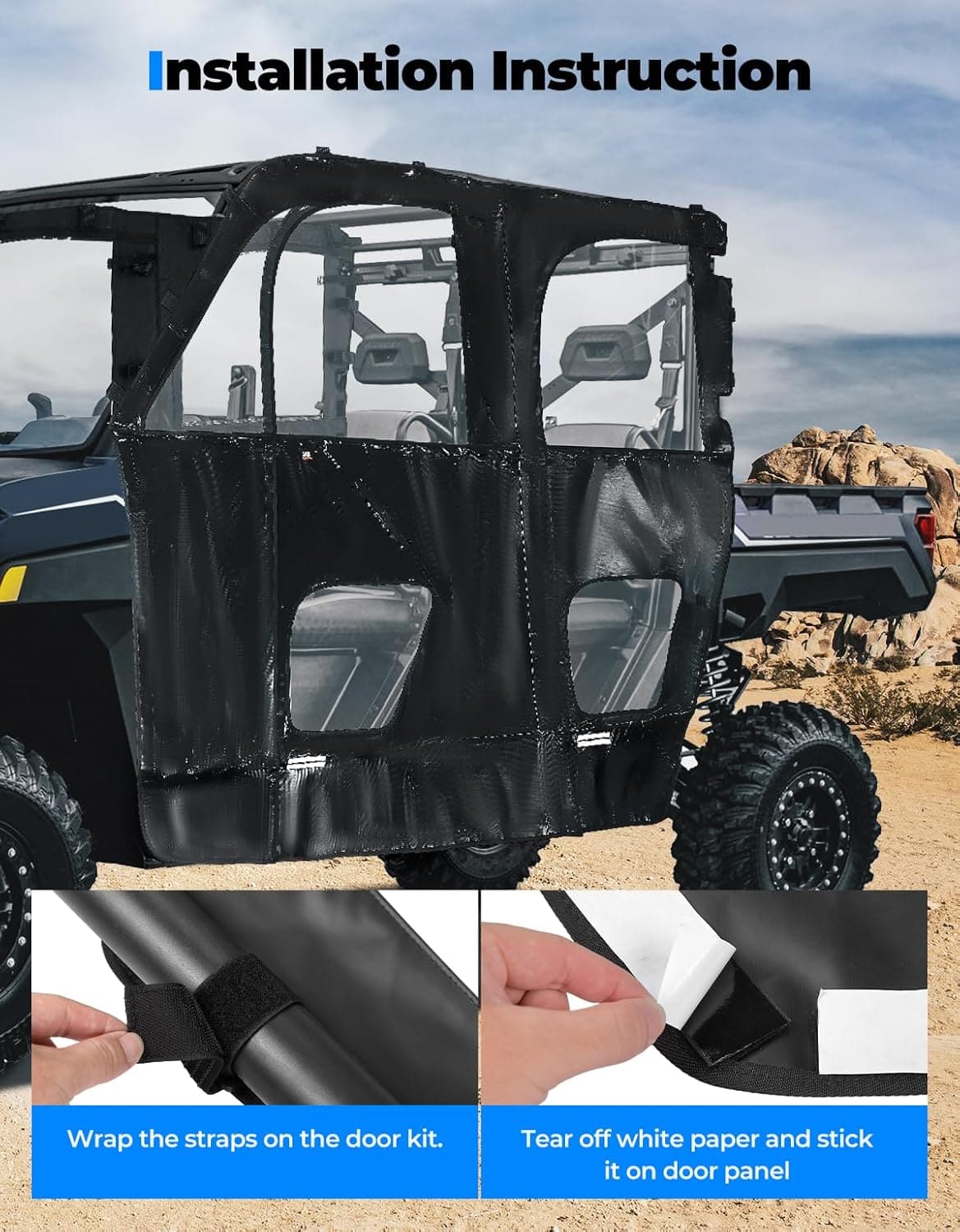 Kemimoto UTV Cab Enclosure for Polaris Ranger XP 1000 Crew