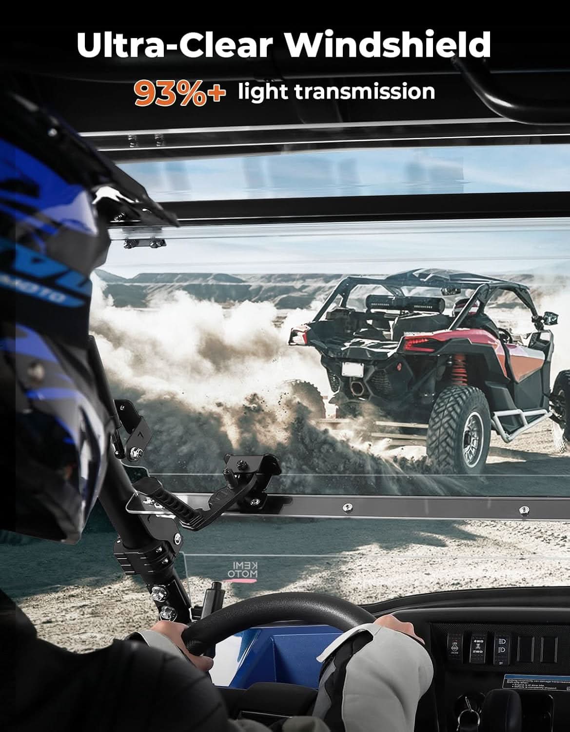 Kemimoto 3-in-1 Flip Windshield Polycarbonate for Kawasaki Mule Pro FXT