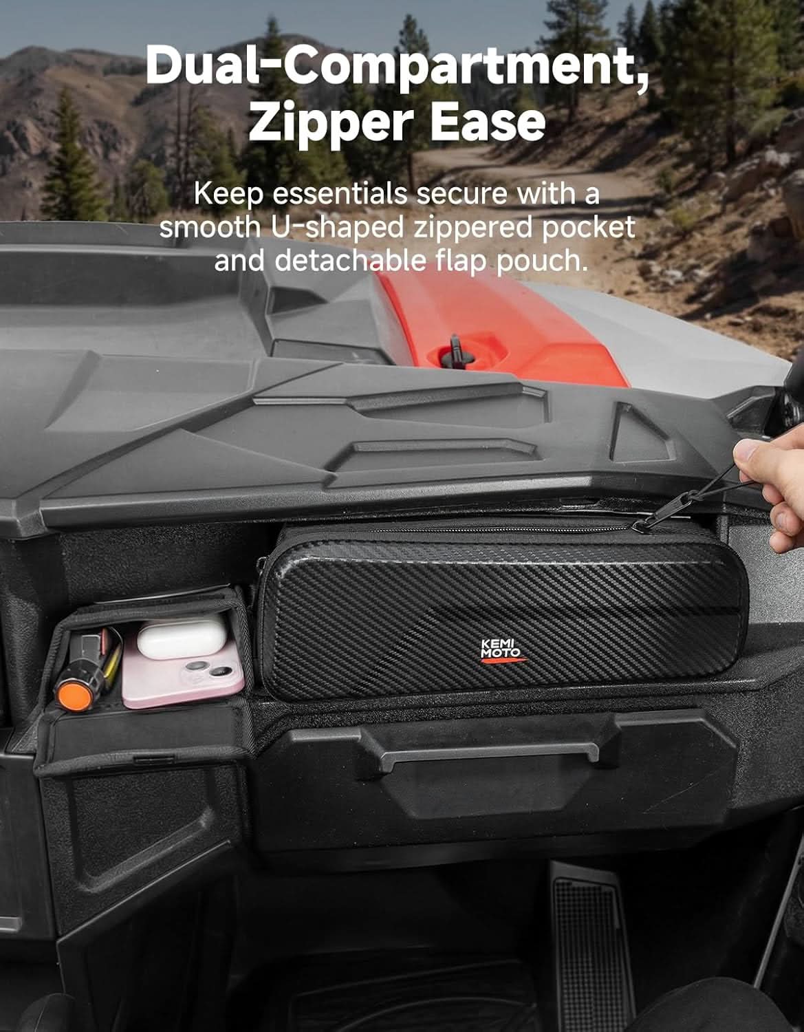 Kemimoto Dashboard Storage Bag Upgrade UTV 2L Water-Resistant