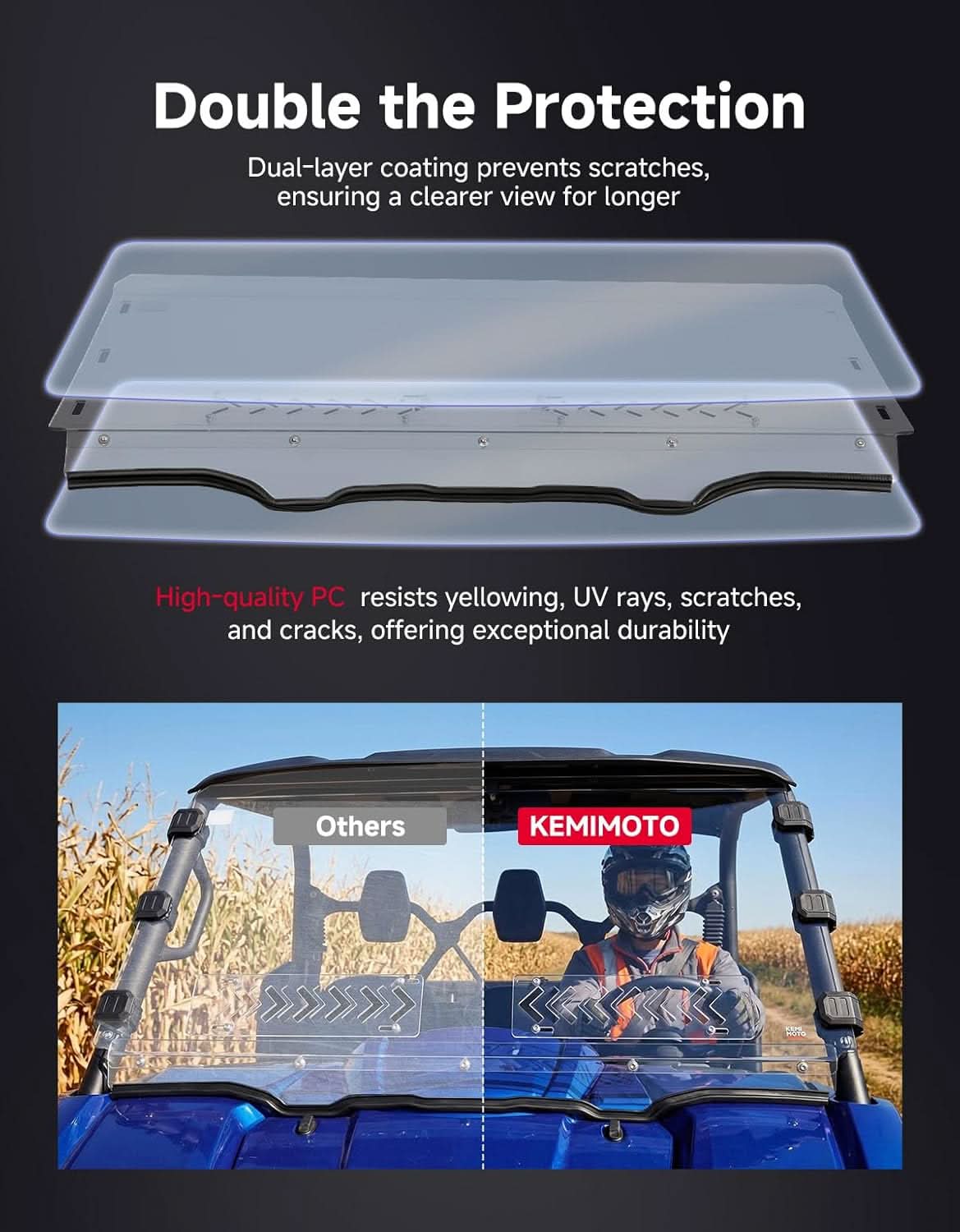 Kemimoto Sliding Vented Windshield for Yamaha Viking VI UTV