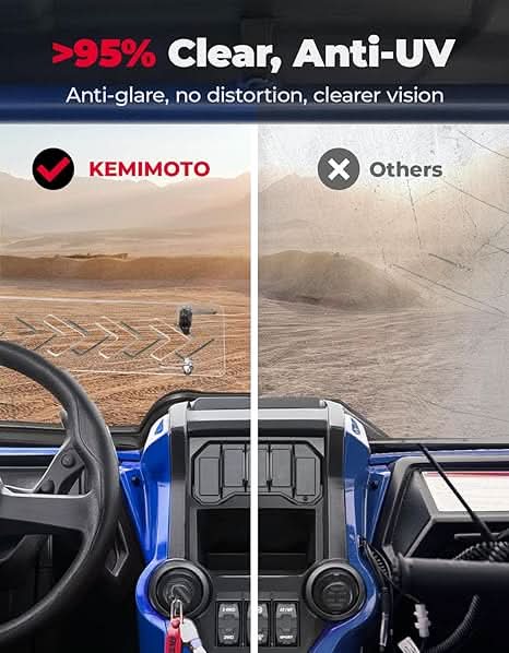 Kemimoto 2-IN-1 UTV Front Windshield with Vents for Talon 1000X/1000R