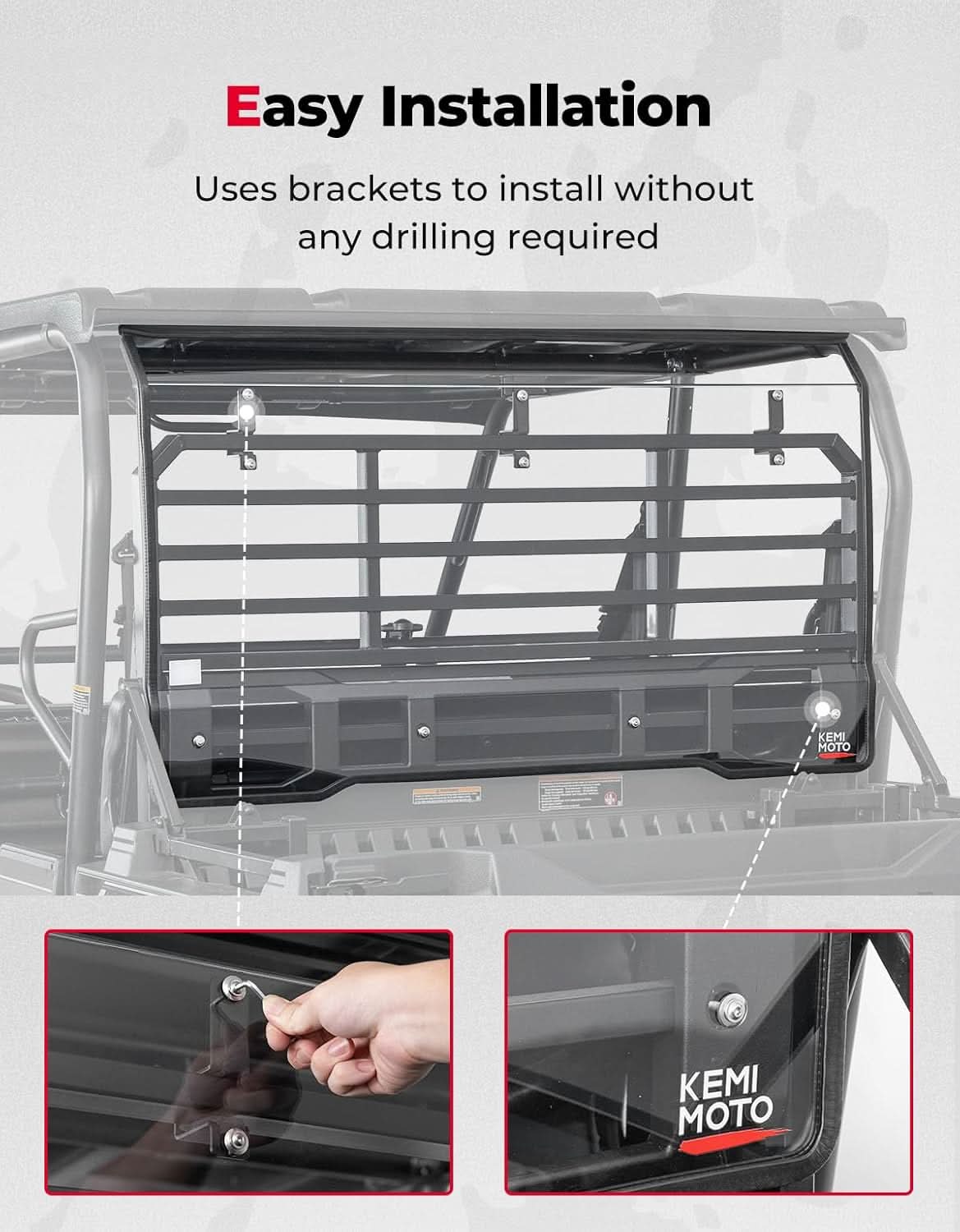 Kemimoto Rear Windshield Hard-Coated Polycarbonate for Kawasaki Mule Pro