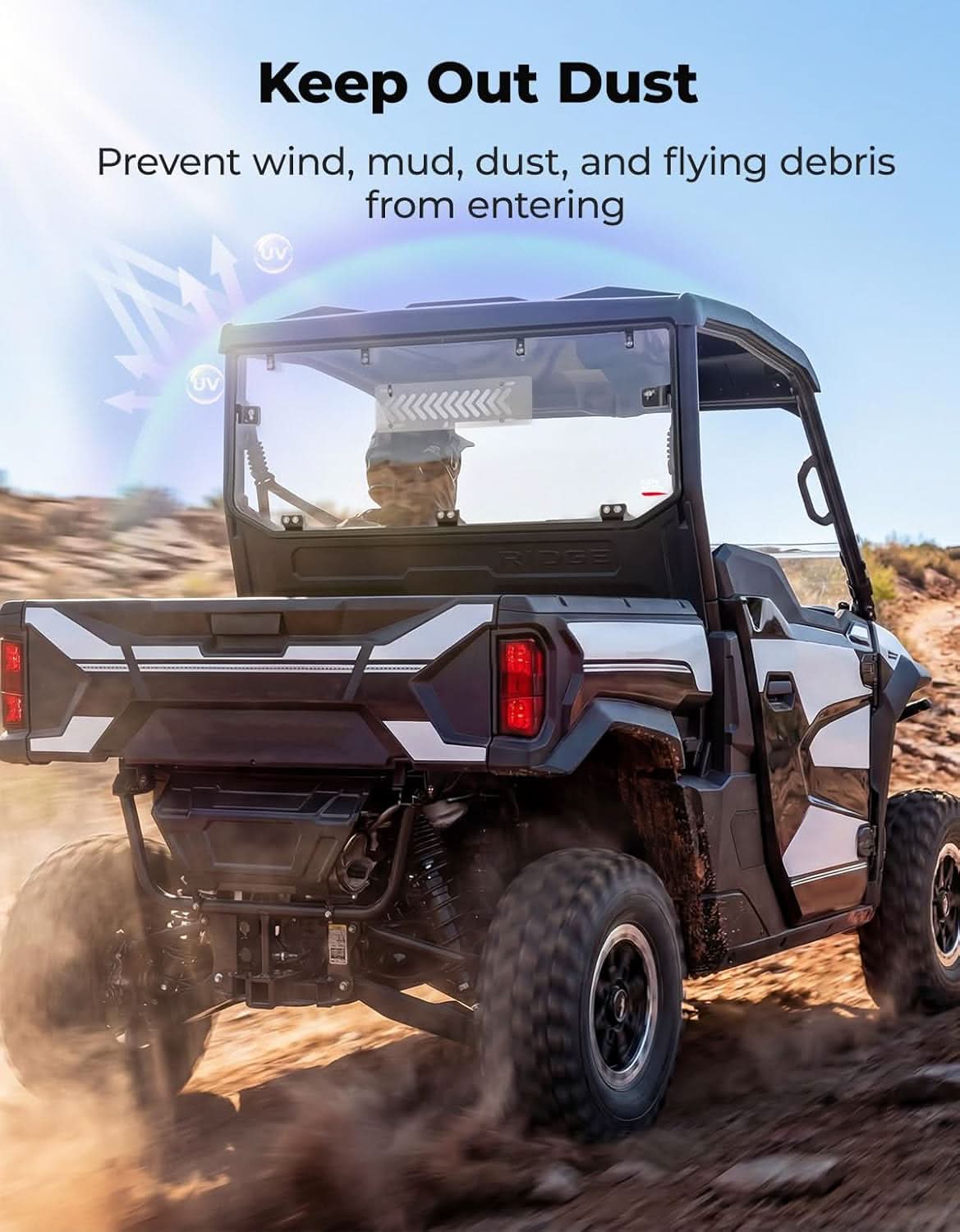 UTV Rear Windshield with Vents For Kawasaki Ridge