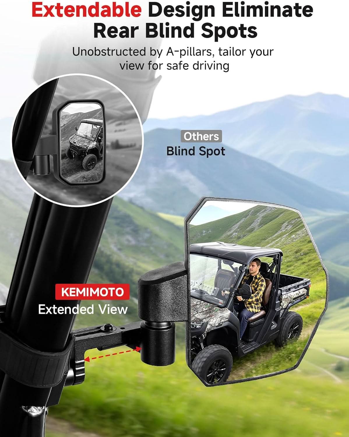 Kemimoto Heavy-Duty UTV Side View Mirrors