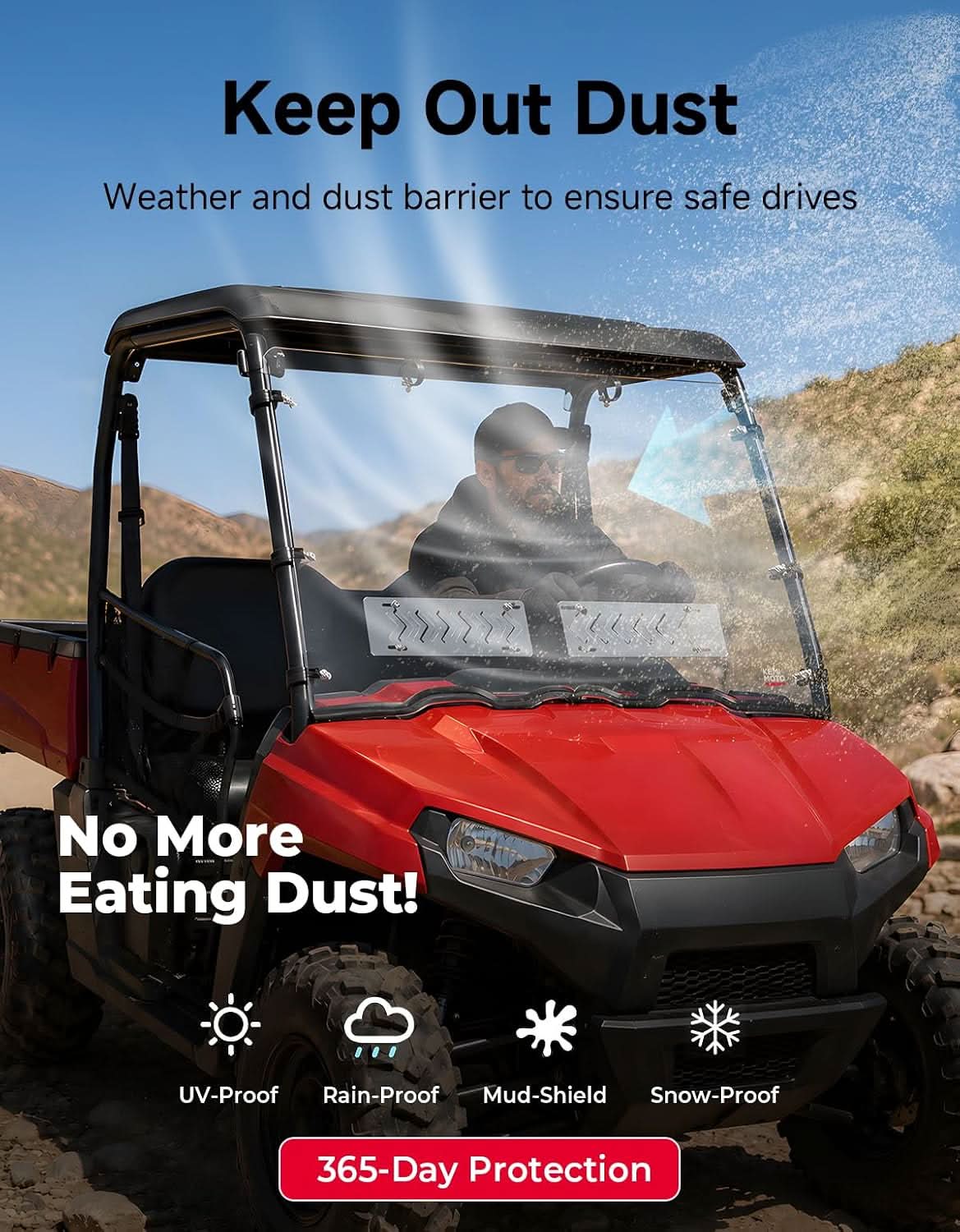 Kemimoto Vented Windshield Scratch-Resistant for Polaris Ranger 400 2010-2014