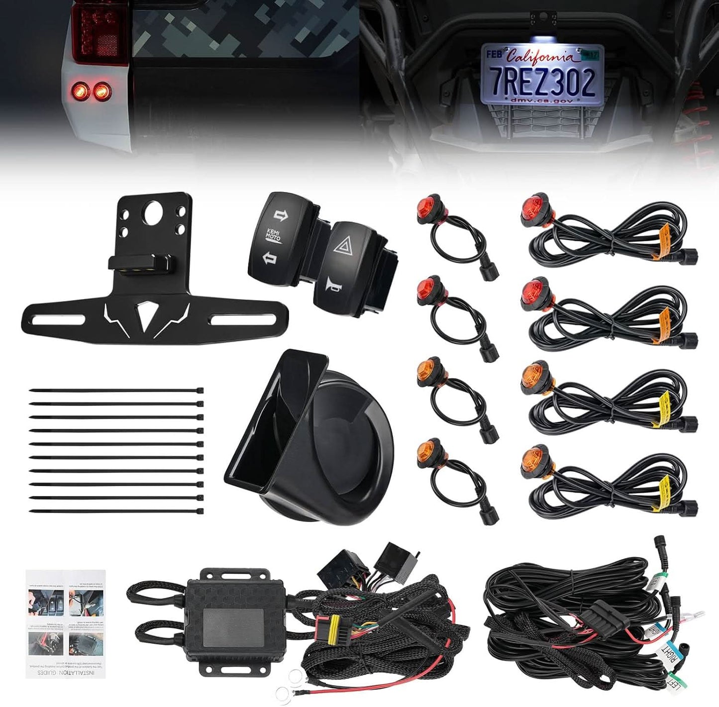 Kemimoto 4 Amber & 4 Red UTV Turn Signal Kit