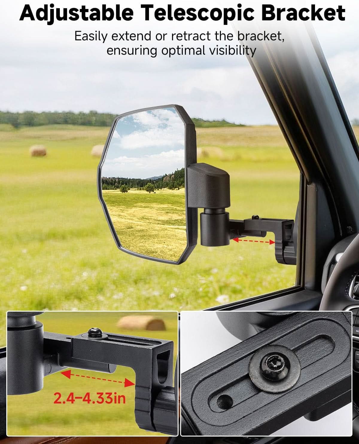 Kemimoto Polaris Ranger XD 1500 Side Mirrors Telescopic Bracket